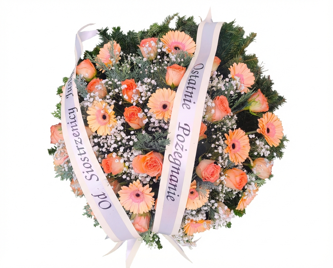 Wieniec pastelowy łosoś - widok 2 - Wieniec pogrzebowy