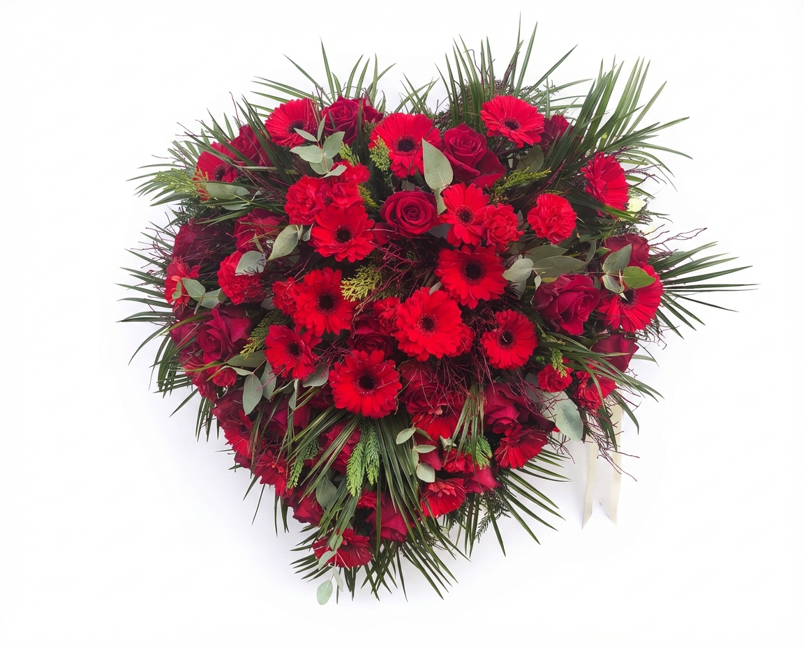 Wieniec czerwone serce mieszane kwiaty - Bestseller - Wieniec pogrzebowy - Kwiaciarnia Pogrzebowa Jastrzębie-Zdrój