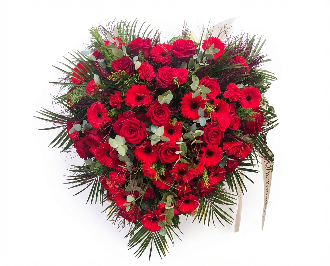 Wieniec czerwone serce mieszane kwiaty - widok 2 - Wieniec pogrzebowy