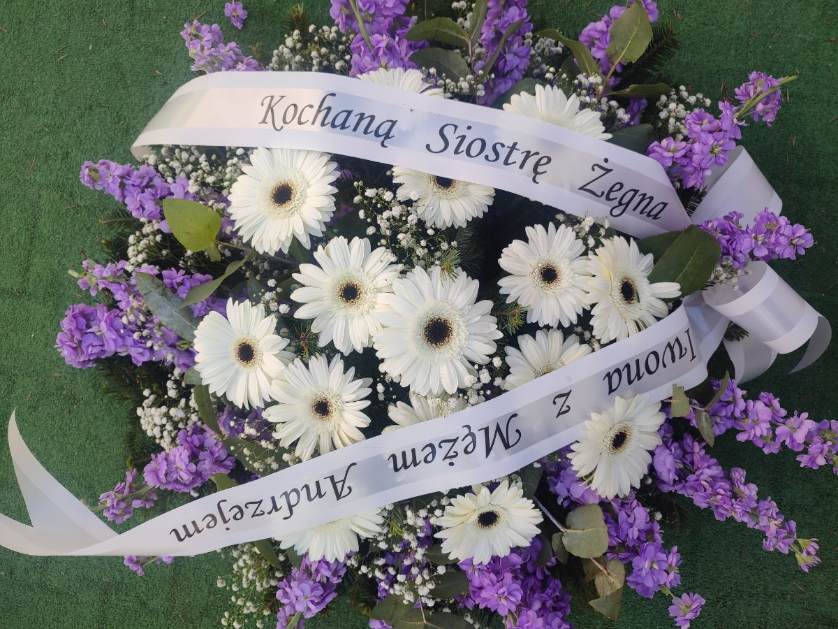 Lewkonie i Gerbery - Wieniec pogrzebowy - Kwiaciarnia Pogrzebowa dostawa Jastrzębie-Zdrój, Rybnik, Żory