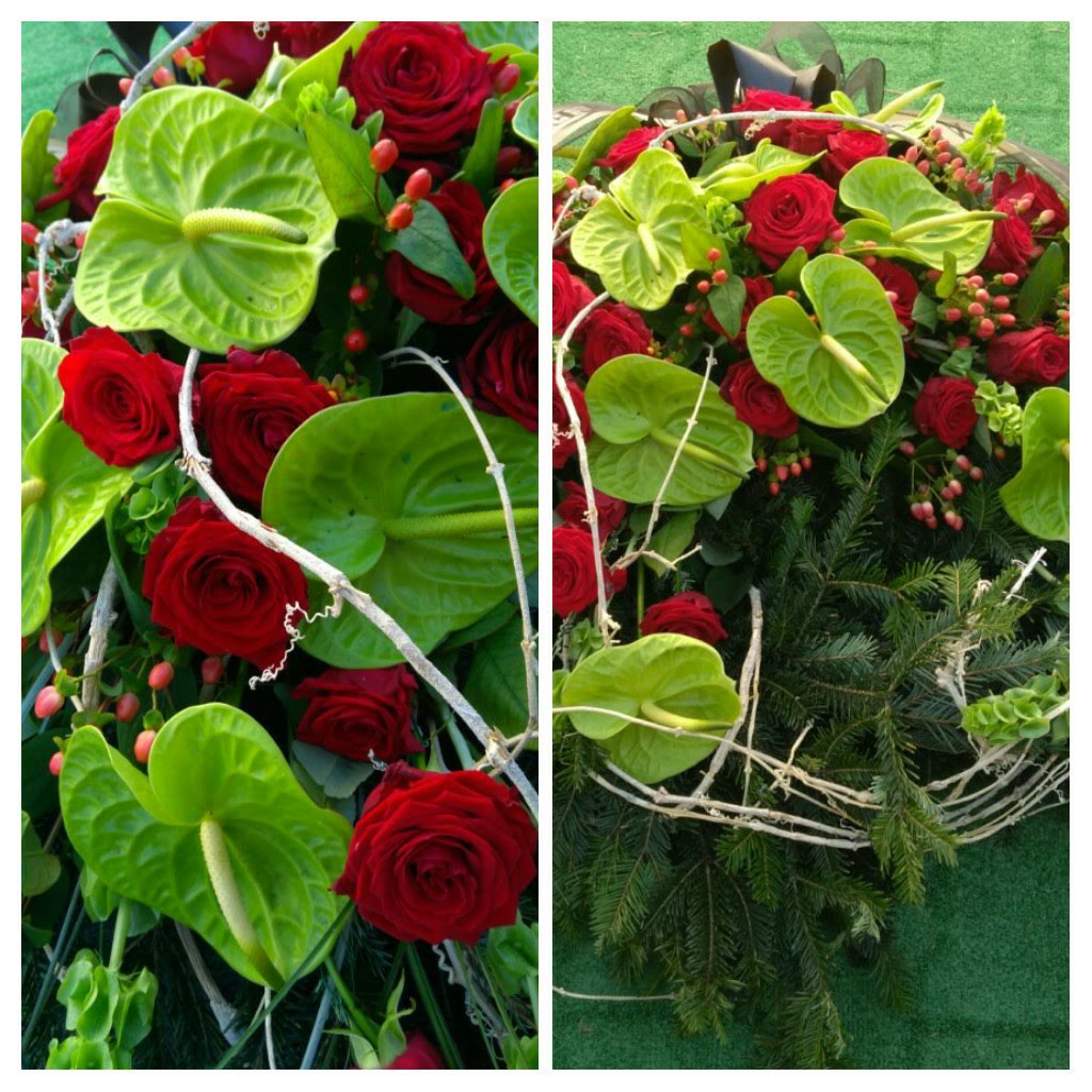 Wieniec rzymski zielono czerwony - widok 2 - Wieniec pogrzebowy