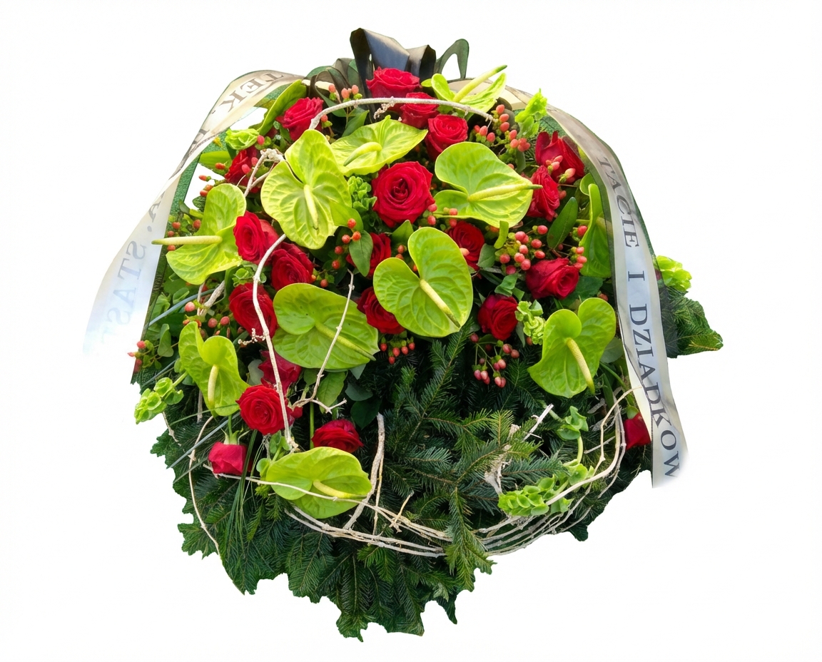 Wieniec rzymski zielono czerwony - widok 4 - Wieniec pogrzebowy