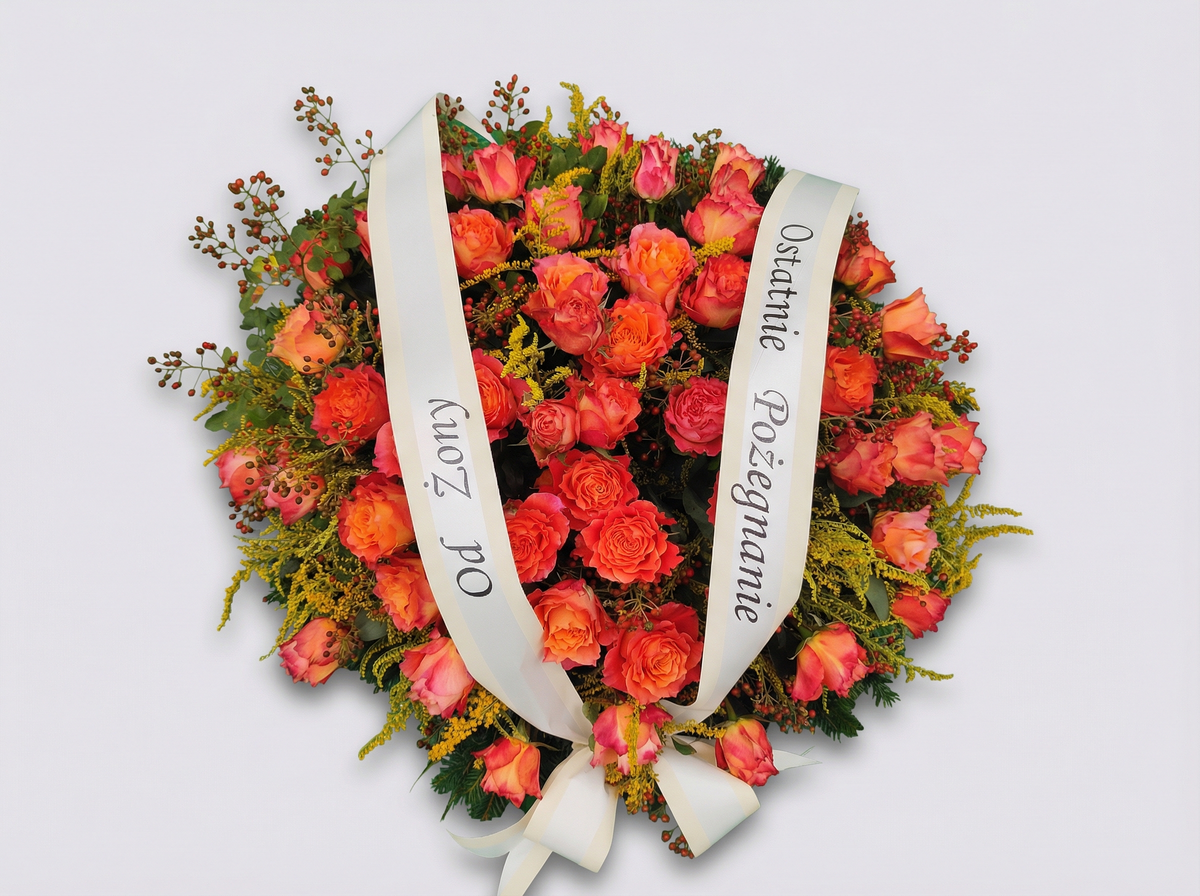 Wieniec Róże w Odcieniach Zachodu - Wieniec pogrzebowy - Kwiaciarnia Pogrzebowa dostawa Jastrzębie-Zdrój, Rybnik, Żory