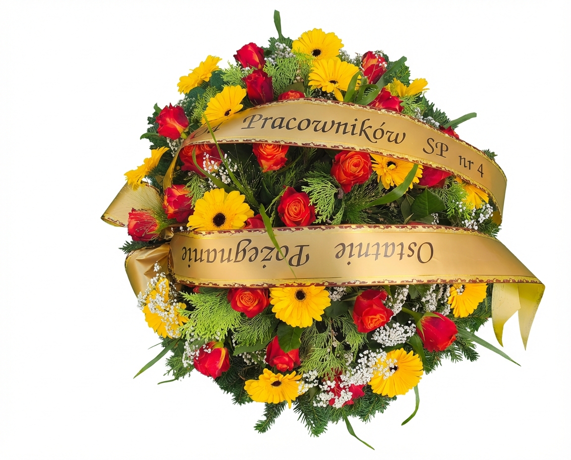 Kolorowy wieniec żółto-pomarańczowy - widok 2 - Wieniec pogrzebowy