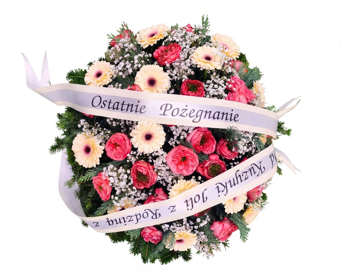 Wieniec koralowo kremowy - widok 2 - Wieniec pogrzebowy