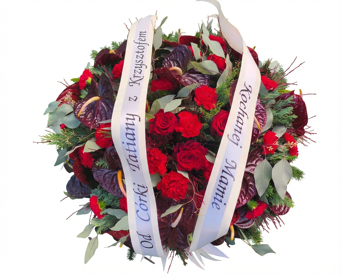 Wieniec bordowo-czerwony - widok 2 - Wieniec pogrzebowy