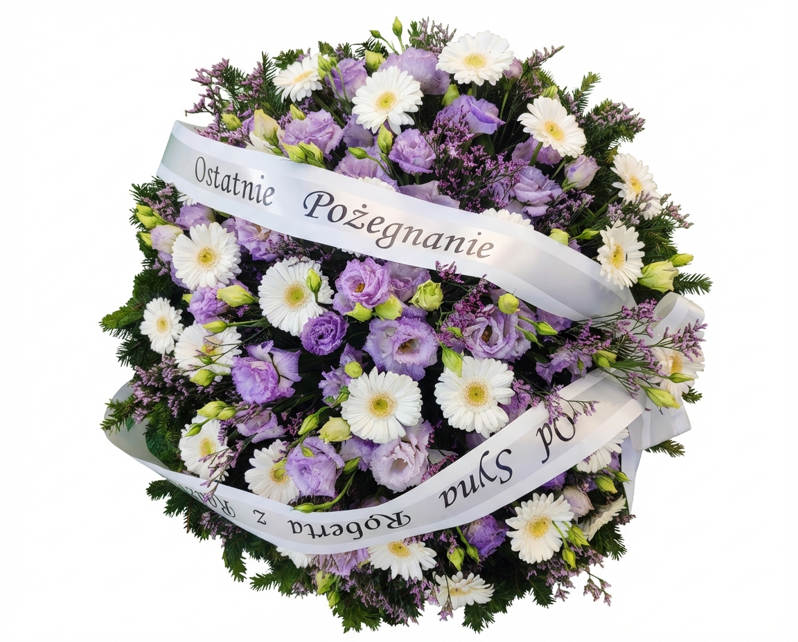 Wieniec biało-lawendowy - Wieniec pogrzebowy - Kwiaciarnia Pogrzebowa