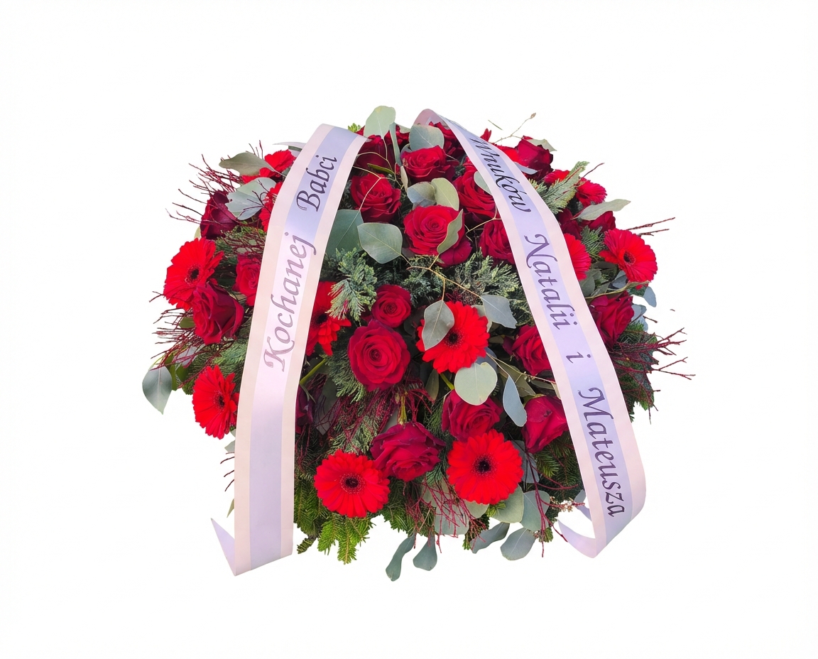 Wieniec czerwień klasyka - Wieniec pogrzebowy - Kwiaciarnia Pogrzebowa
