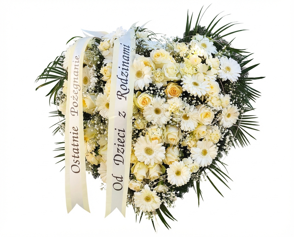 Wieniec kremowo białe serce - widok 3 - Wieniec pogrzebowy