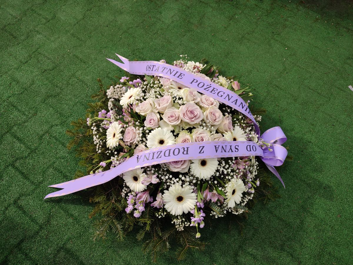 Róża Pieśń Oceanu oraz Gerbery - Wieniec pogrzebowy - Kwiaciarnia Pogrzebowa dostawa Jastrzębie-Zdrój, Rybnik, Żory