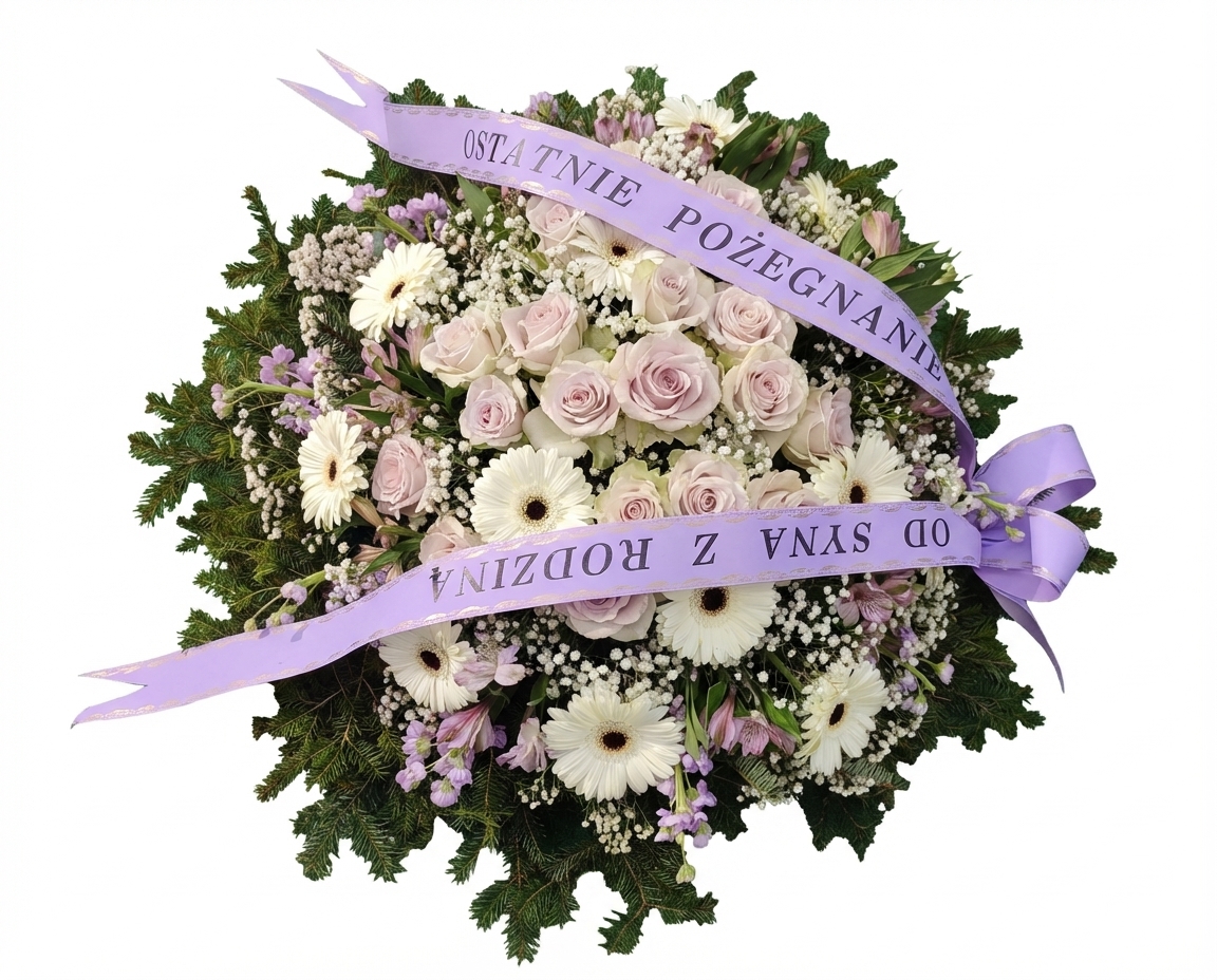 Róża Pieśń Oceanu oraz Gerbery - widok 3 - Wieniec pogrzebowy
