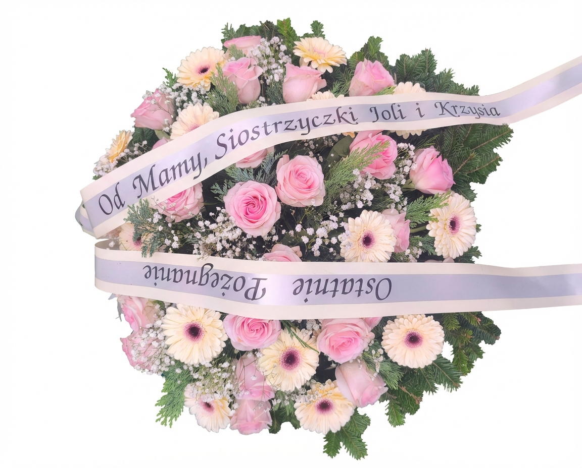 Wieniec pudrowy róż i krem - widok 2 - Wieniec pogrzebowy