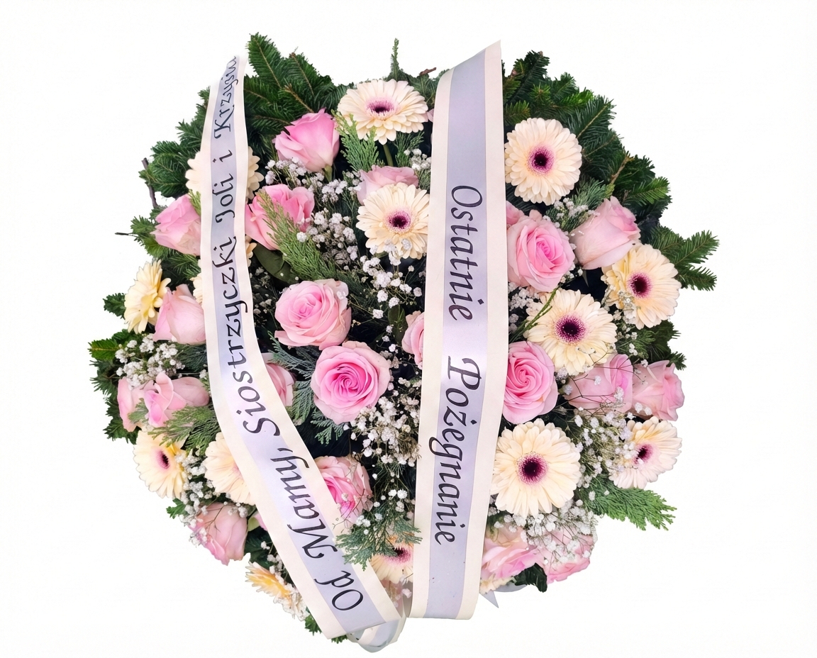 Wieniec pudrowy róż i krem - widok 3 - Wieniec pogrzebowy