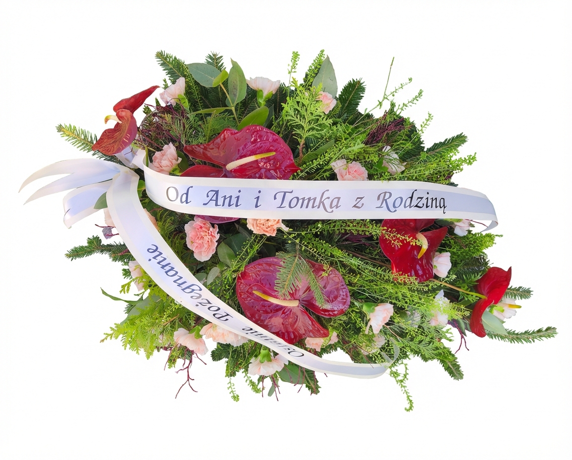 Palma z Anturium i Goździka - Palmy do reki - Kwiaciarnia Pogrzebowa dostawa Jastrzębie-Zdrój, Rybnik, Żory
