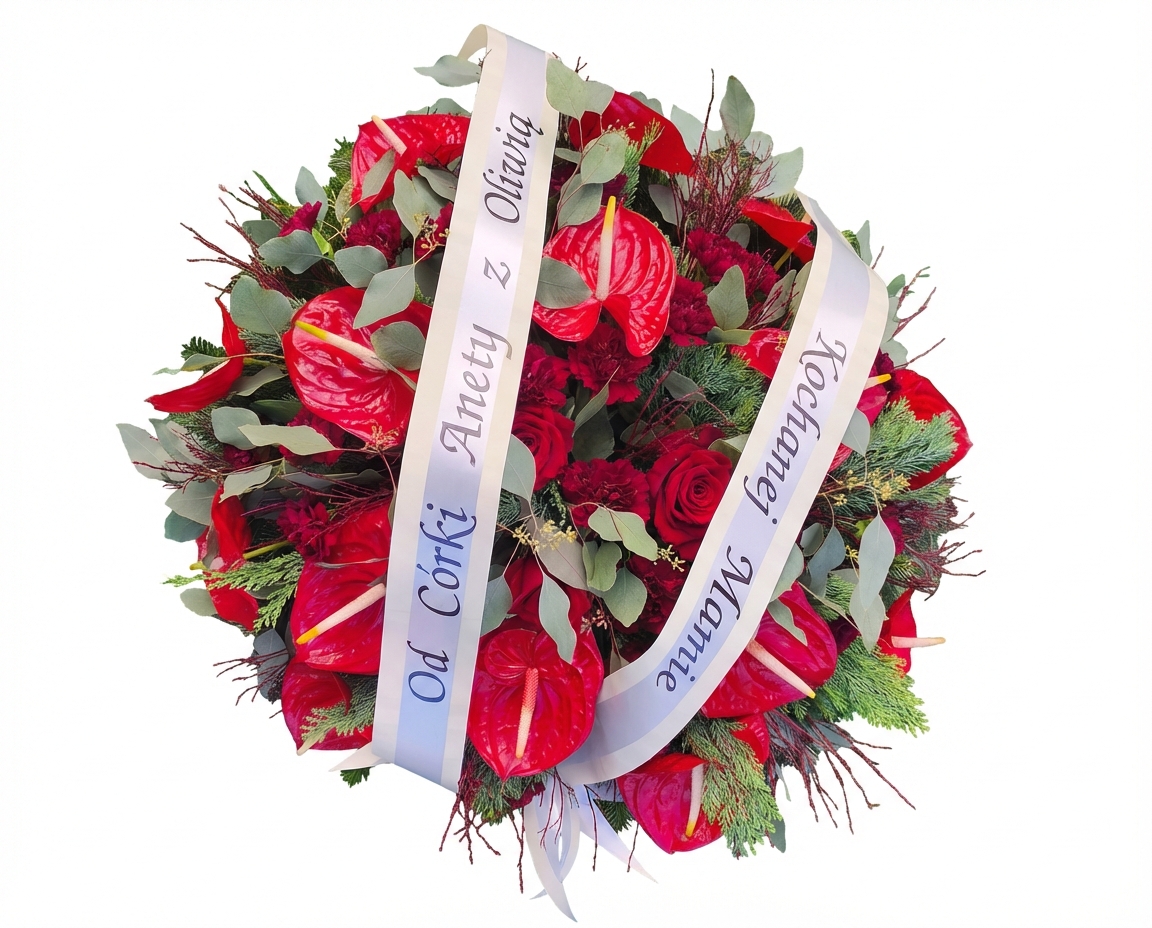 Wieniec czerwono bordowy - widok 2 - Wieniec pogrzebowy